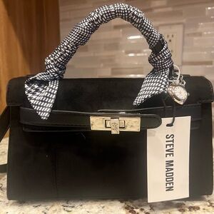 Steve Madden Black Satchel with Houndstooth Accent